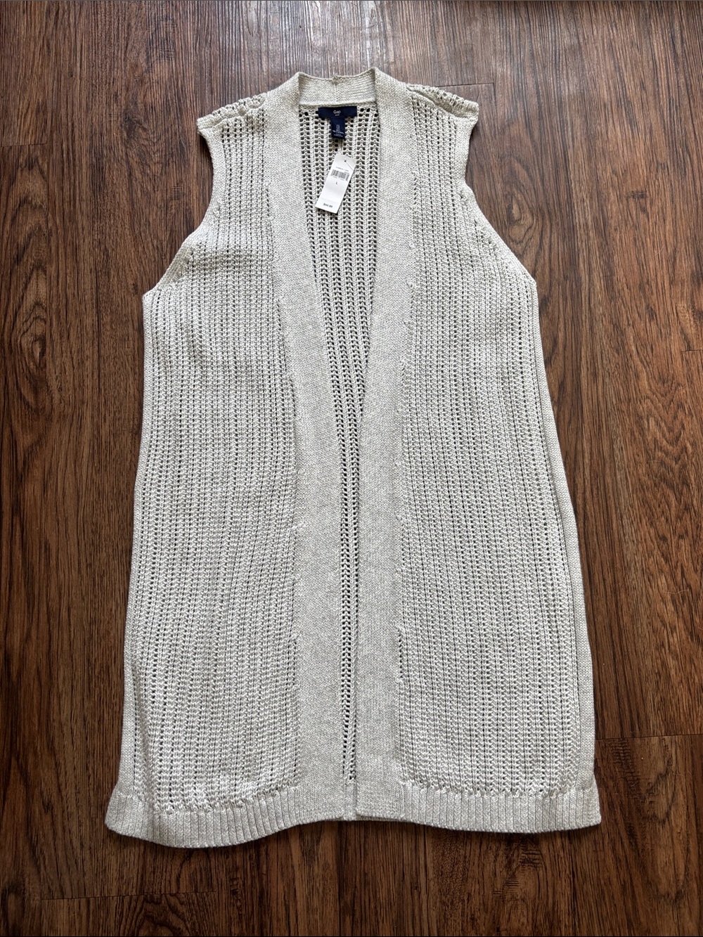 Gap Sleeveless Sweater Duster Vest NWT L Beige Open Front Boho Beach